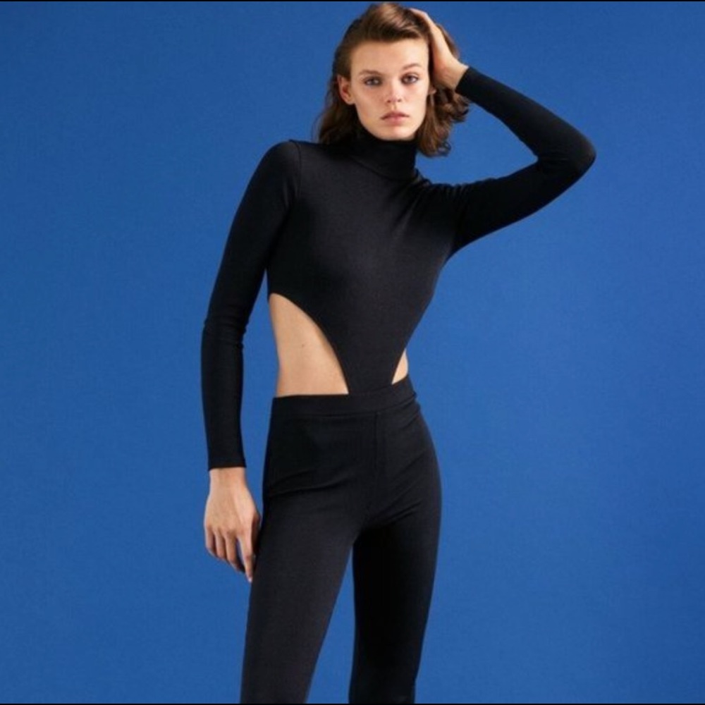 Zara High Cut Turtleneck Bodysuit Top